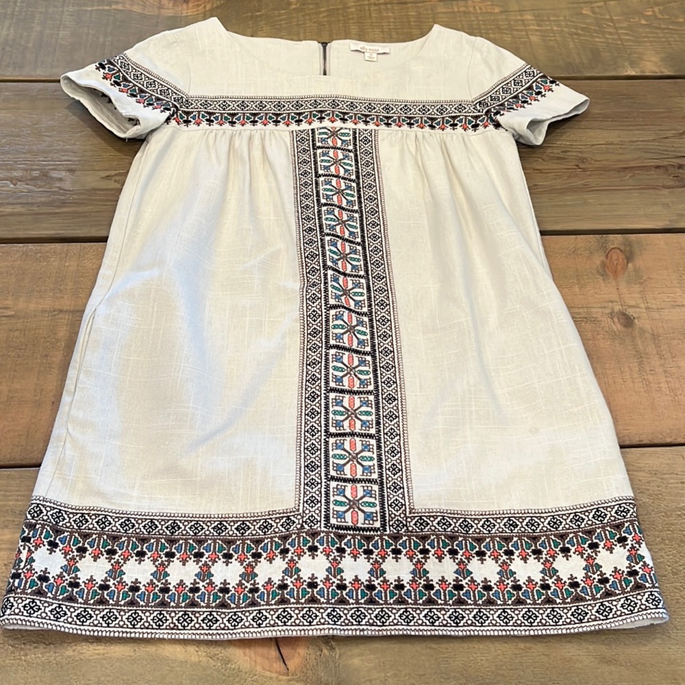 Ella Moss Embroidered Linen Shift Dress XS